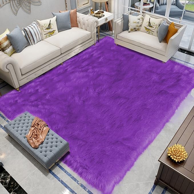 Latepis Fluffy Shaggy Fuzzy Fur Rugs Purple 6.7x10 Large Living Room Rug by Latepis