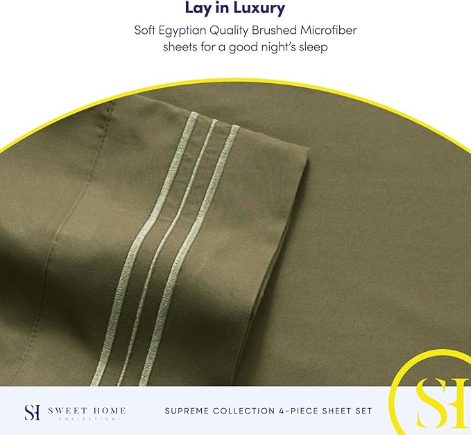 Twin Sheets - Breathable Luxury Sheets with Full Elastic & Secure Corner Straps Built In - 1800 Supreme Collection Extra Soft Deep Pocket Bedding Set, Sheet Set, Twin, Olive