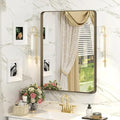 22x30 Bronze Bathroom Wall Mirror, Brushed Metal Framed Vanity Mirror for Wall, Rounded Rectangle Mirror for Modern Farmhouse Wall, Anti-Rust (Horizontal/Vertical)