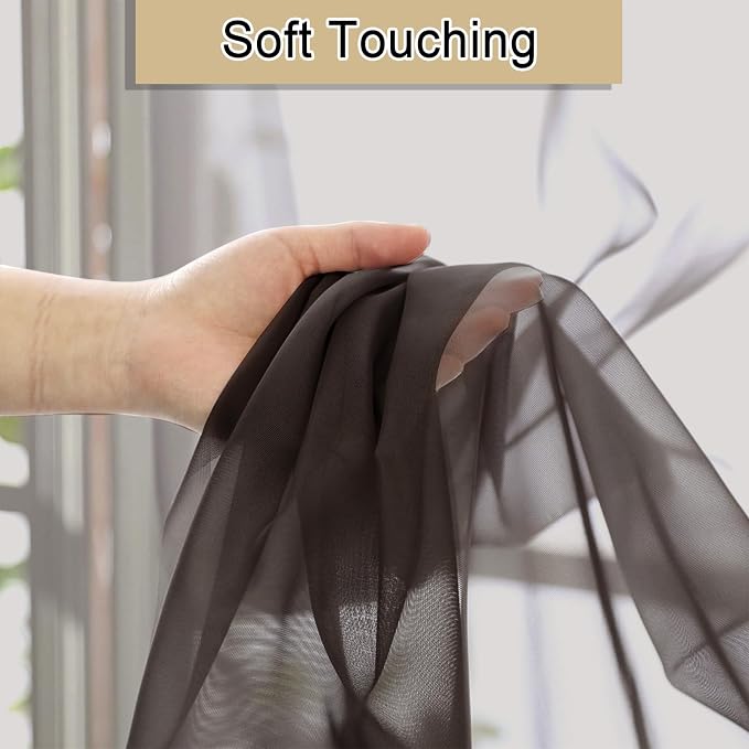 Chocolate Sheer Curtains 96 Inches Long 2 Panels, Voile Breathable Sheer Curtain - Image 3