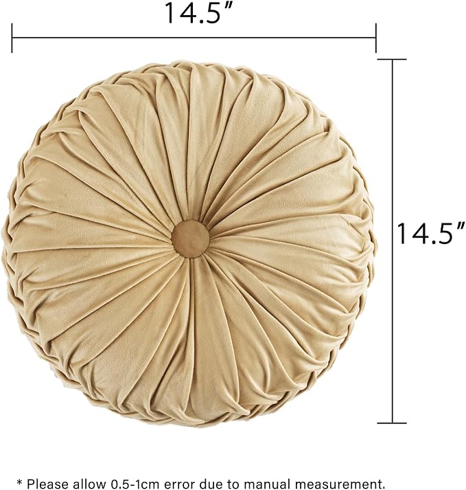HIG Set of 2 Apricot Velvet Decorative Round Pleated Throw Pillows - Image 8