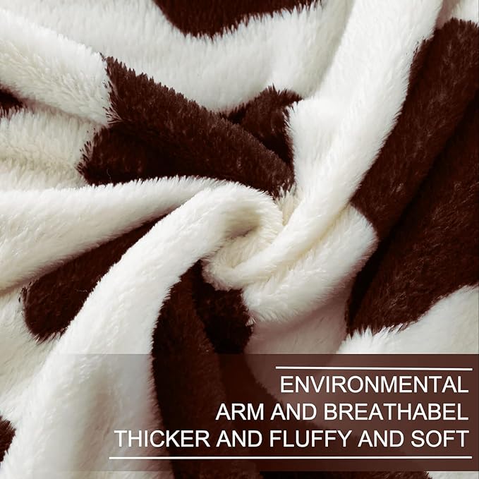 Richave Fleece Cow Print Blanket for All Season - Premium Lightweight Anti-Static Brown and Ivory Twin/Twin XL Size Extra Long Blankets, Bedroom Decor 66" x 90"(Brown Cow)