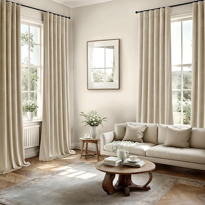 MIULEE Velvet Curtains 50W x 96L 2 Panels Beige Blackout Curtains | Luxury - Image 5