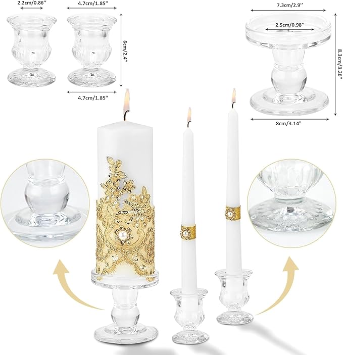 Unity Candle Holder - Glass Candle Holders for Pillar Candles Taper Candles, Glass Candlestick Holders Set of 3, Decorative Clear Glass Candlestick Holder for Wedding Table Dinning Church Centerpiece