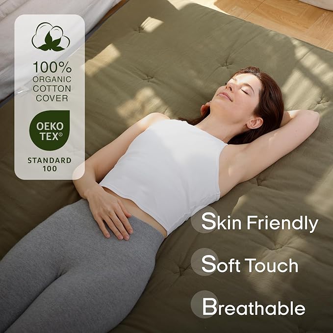 ZonLi Japanese Floor Futon Mattress Full Size 75"x 54", 100% Cotton Cover 4'' Thicken Tatami Mattress, Foldable Sleeping Pad, Portable Dormitory Tatami Mat, Roll Up Floor Lounger Bed for Adult