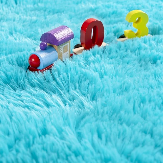 2x3 Blue Fluffy Soft Area Rug Non-Slip - Image 7