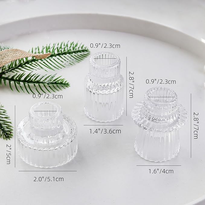 Ribbed Glass Candlestick Holders 6PCS Clear Candle Stick Holders for Tealight Taper Candles Dining Table Centerpieces Holiday Decoration