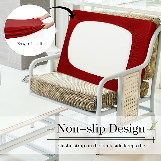 Newwiee 8 Pcs Stretch Patio Outdoor Cushion Covers Replacement, Wine Red | 4 - Image 7