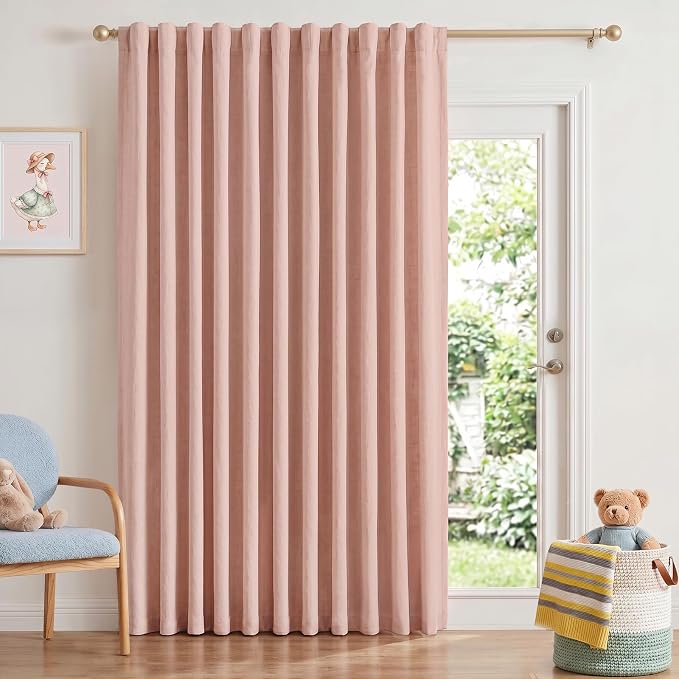 INOVADAY Extra Wide 100% Blackout Linen Curtains 102x90 Blush Pink | Linen by INOVADAY