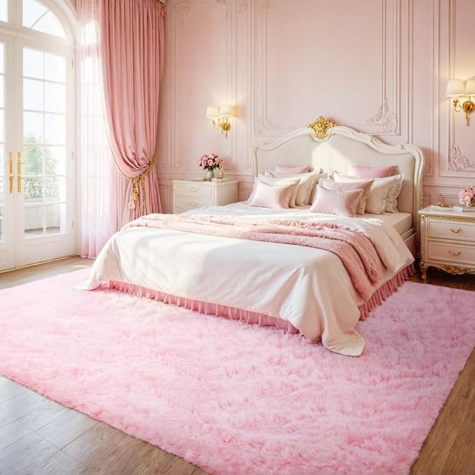 8x10 Fluffy Shag Area Rugs for Living Room Bedroom: Soft Carpet Light Pink | - Image 2