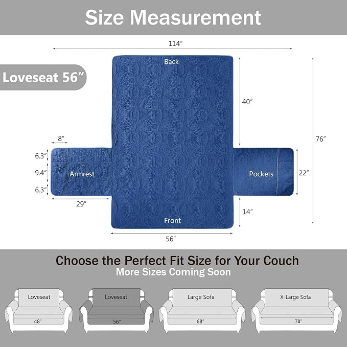 Blue Loveseat Covers for 2 Cushion Couch, Water-Repellent Sofa Slipcover for - Image 7