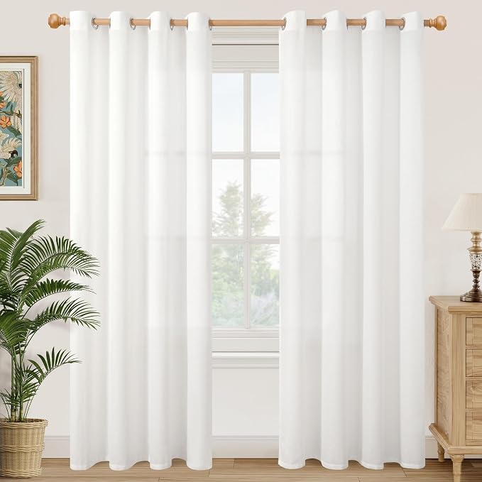 YoungsTex White Linen Sheer Curtains 80 Inches Length by YoungsTex
