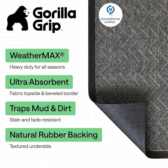 GORILLA GRIP 100% Waterproof All-Season WeatherMAX Doormat, Durable Natural - Image 2