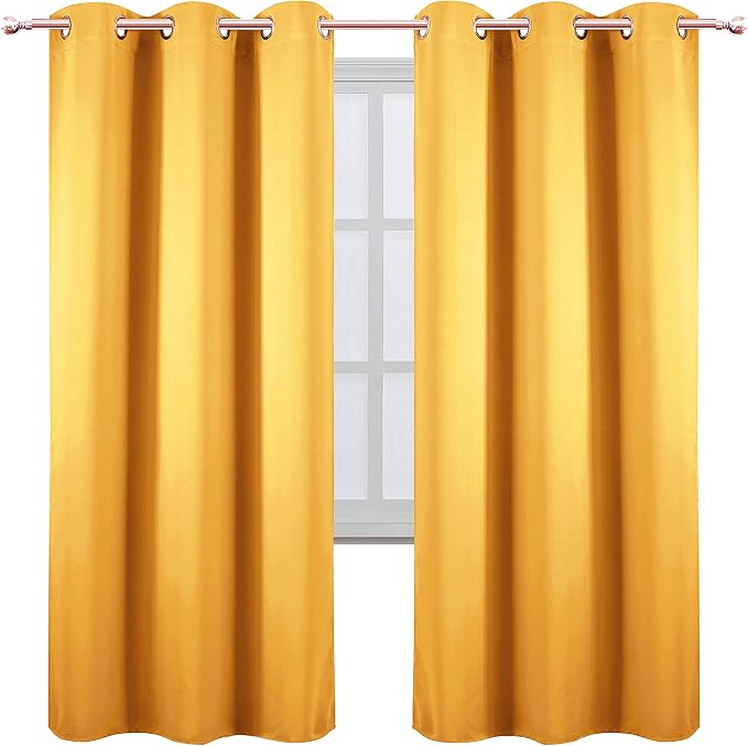 Yellow Thermal Blackout Curtains/42 x 72 Inch/Set of 2 Panels Room Darkening - Image 2