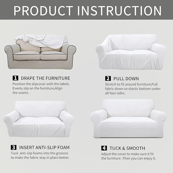 Easy-Going Stretch Loveseat Couch Covers Washable Snow White | 1-Piece Loveseat - Image 8