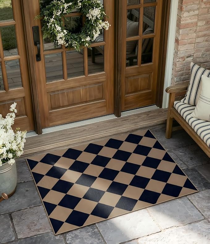 Lahome Checkered Easy Jute Front Door Mat, 2x3 Kitchen Outdoor Rug Washable | - Image 3