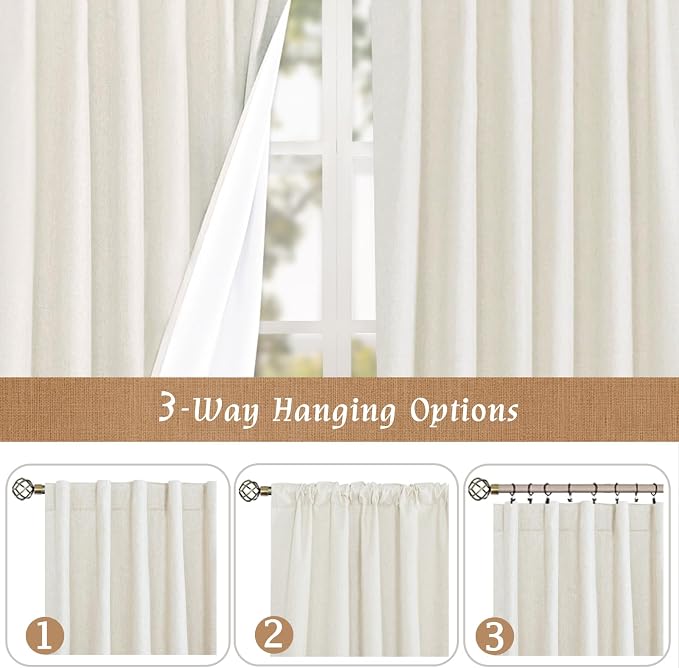 Natural 100% Blackout Linen Curtains 45 Inches - Image 6