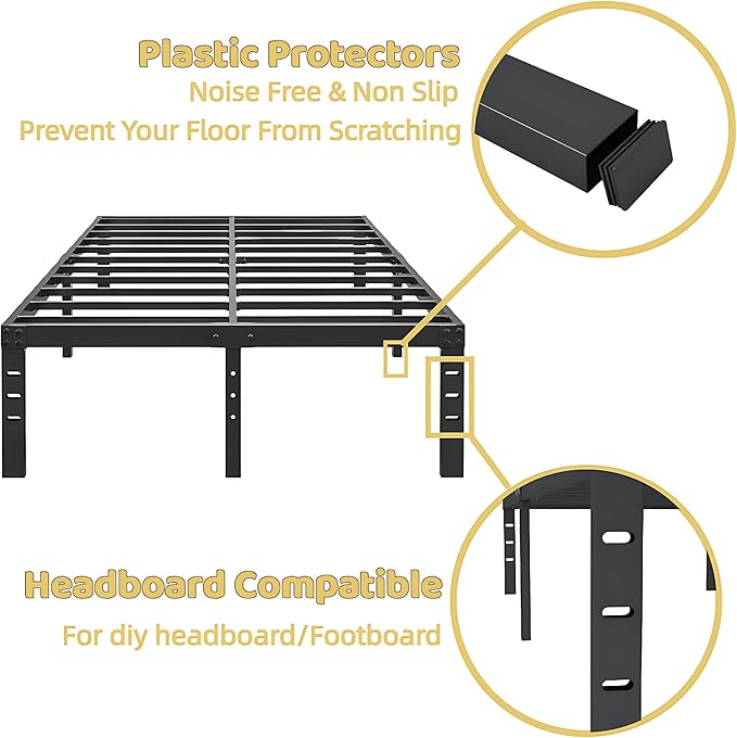 ALDRICH 10 Inch Metal Bed Frame Queen Size - Double Black Basic Steel Slats Platform, Easy Assembly Heavy Duty Noise Free Bedframes, No Box Spring Needed