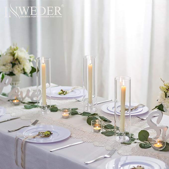 Glass Hurricane Candle Holder: 11.8" Tall Candlestick Holder with Cylinder Windproof Cover Clear Taper Candle Holders for Wedding Party Birthday Christmas Home Decor Set of 2