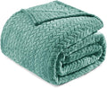 Exclusivo Mezcla Fleece Queen Size Blanket for Bed, 90x90 Inches Soft Cozy Jacquard Flannel Blankets, Lightweight Fuzzy Plush Warm for Winter, Celadon