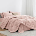 Love's cabin California King Comforter Set Pink, 7 Pieces California King Bed in a Bag, All Season Bedding Sets with 1 Comforter, 1 Flat Sheet, 1 Fitted Sheet, 2 Pillowcase and 2 Pillow Sham