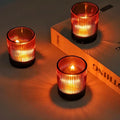 VOHO 24pcs Votive Candle Holders Bulk Wedding Centerpieces for Tables, Amber Tea Lights Candle Holder for Home/Fall Decor, Glass Ribbed Votive Candle Holder Gift Idea