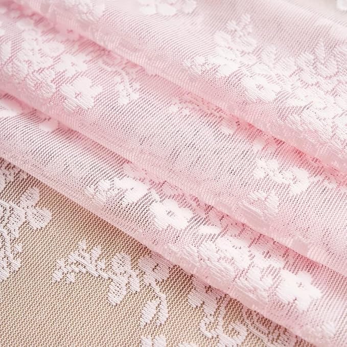 YJ YANJUN Vintage Lace Curtains Pink Boho Floral 80 Inch Curtains - Image 6