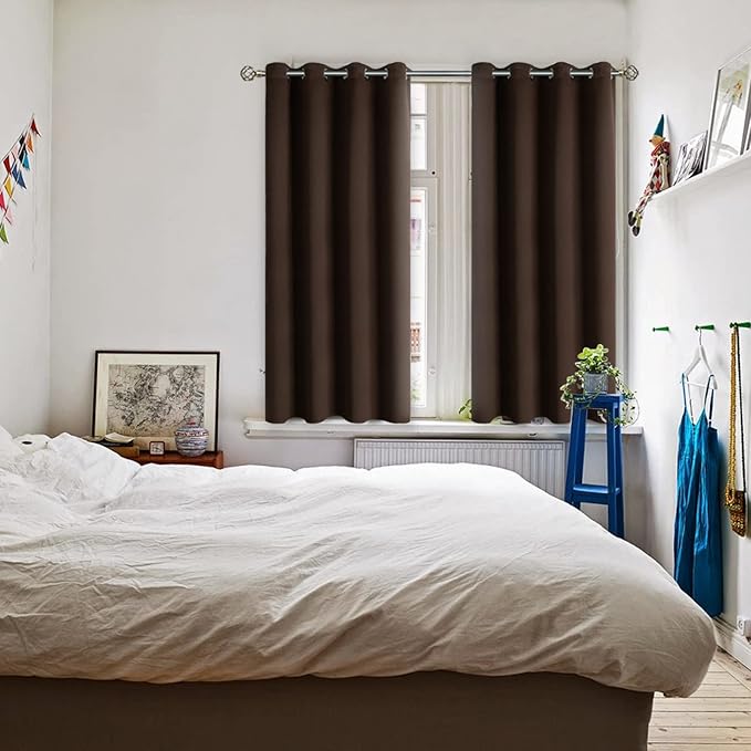 BGment Brown Blackout Curtains 54 Inch Length 2 Panels Set, Grommet Thermal Insulated Room Darkening Curtains for Bedroom, Each 46 x 54 Inch