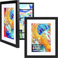 KINLINK 8.5x11 Kids Art Frames Set of 2, Solid Wood Kids Artwork Frames Changeable with Acrylic Front Opening Holds 150 Pictures, Art Frame for Kids Artwork with Mat or without Mat, Black