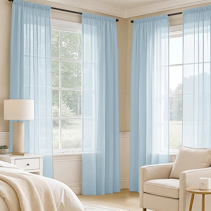 MIULEE Sky Blue Sheer Curtains 108 Inches Long 4 Panels 42 x 108 Inches | Light - Image 2