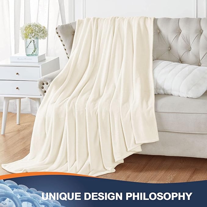 Walensee Fleece Blanket Plush Throw Fuzzy Lightweight (King Size 108x90 Cream) Super Soft Microfiber Flannel Blankets for Couch, Bed, Sofa Ultra Luxurious Warm and Cozy for All Seasons