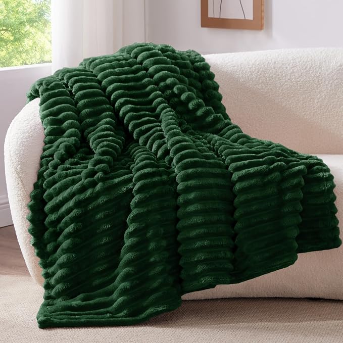 BEDELITE Ribbed Twin Blanket for Couch & Bed, Forest Green, Warm Yet Lightweight - Image 8
