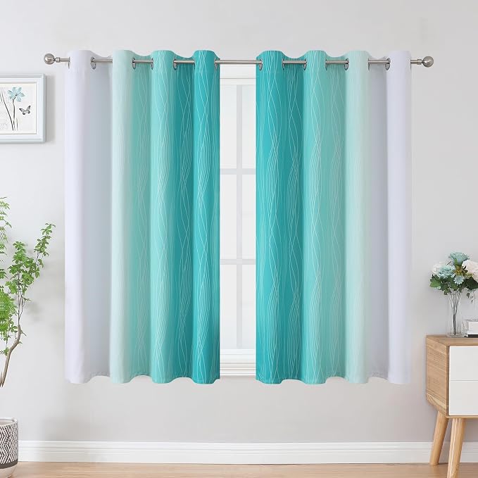 Teal and Grayish White Ombre Blackout Curtains - Image 2