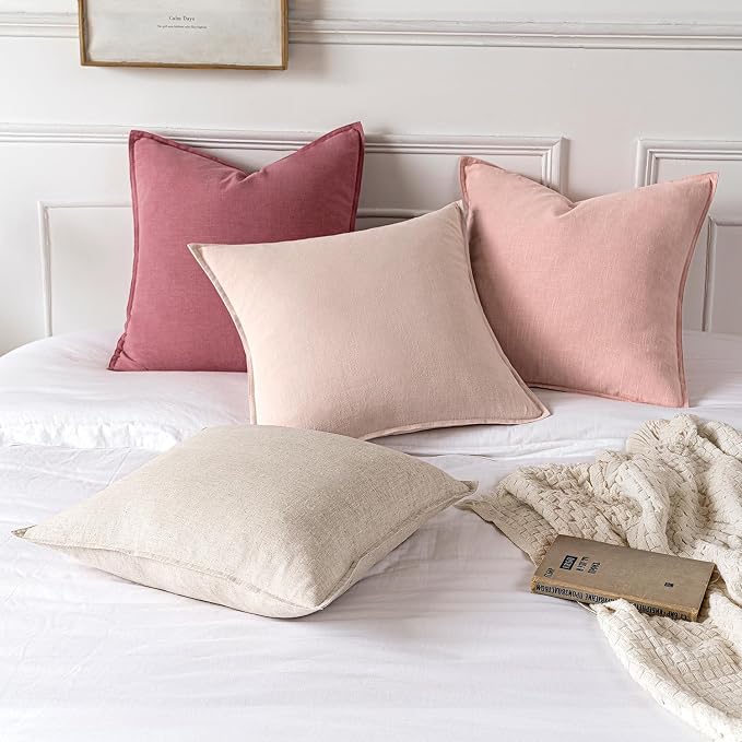 MIULEE Decorative Linen Euro Sham Pillow Covers 26x26 Light Pink | Boho - Image 5