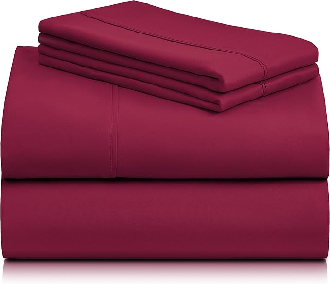 LuxClub 4 PC California King Sheet Set, Breathable Luxury Bed Sheets, Deep Pockets Wrinkle Free Cooling Sheets Machine Washable Hotel Bedding Silky Soft - Burgundy Cal King