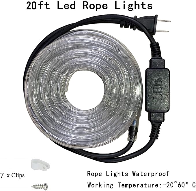 Green LED Rope Light, 20Ft LED Strip Lights Outdoor Waterproof Decorative Lighting for Indoor/Outdoor Decorations, Deck, Patio, Party and Bedroom Decorations