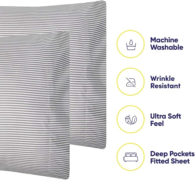 King Size Bed Sheets - 6 Piece 1500 Supreme Collection Fine Brushed Microfiber Deep Pocket King Sheet Set Bedding - 2 Extra Pillow Cases, Great Value, King, Classic Stripe Gray