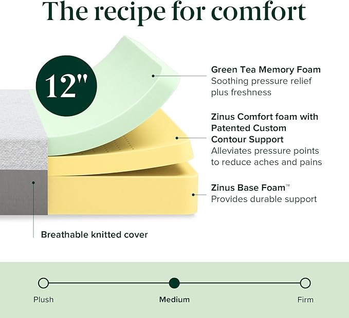 ZINUS 12 Inch Ultima Memory Foam Mattress [New Version], Twin, Fiberglass Free, Medium Firm Feel, Breathable Airflow Memory Foam, Certified Safe Foams & Fabric, Mattress in A Box