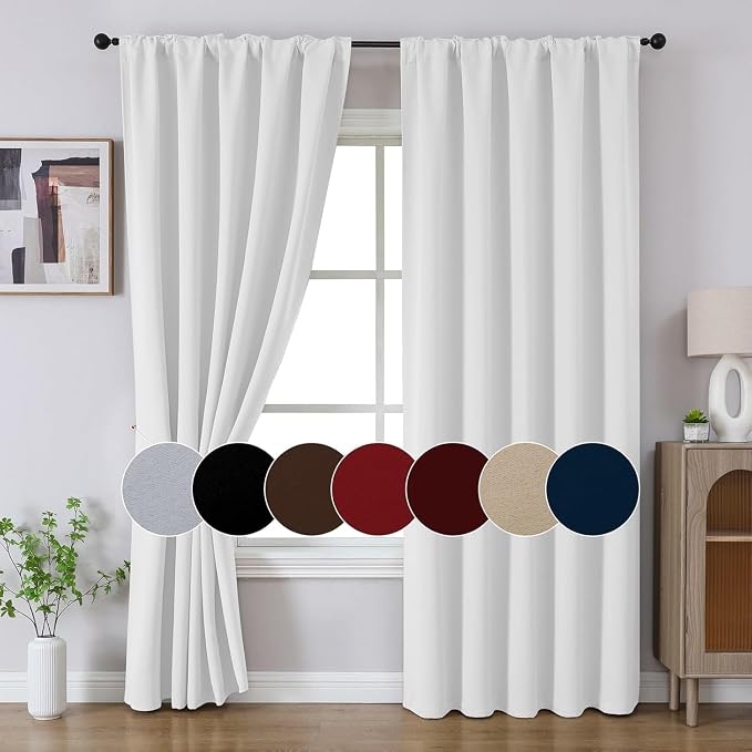 Joydeco 72 Inch 60% Blackout White Curtains 2 Panels, Elegant Semi Sheer - Image 9