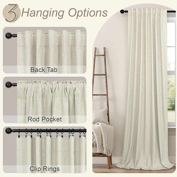 Primitive Curtain 108 Inch Long 2 Panels Burg Linen Textured 9 ft Floor Length - Image 6