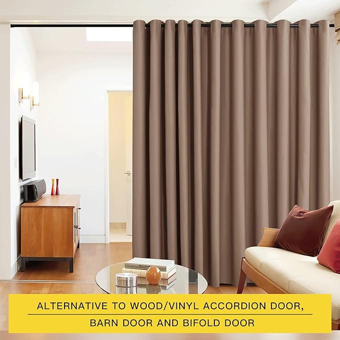 NICETOWN Cappuccino Dividers Curtains Screens Partitions, Premium Heavyweight Laundry Room Divider for Office, Vintage and Sliding, Including Silver Ring Top (1 Panel, 20ft Wide x 7ft Long)