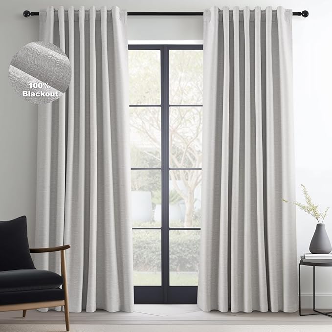 Topfinel Grey Beige Linen Blackout Curtains 84 Inch Long by Topfinel