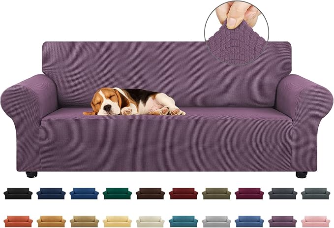 Stretch Couch Covers for Sofa, 3 Cushion Couch Slipcover, Dark Purple | 1-Piece by KEKUOU
