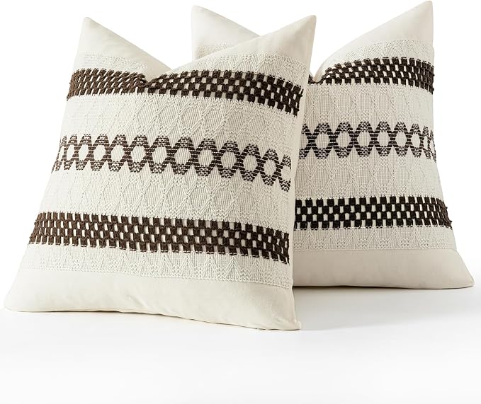 MIULEE Set of 2 Dark Brown Boho Decorative Pillow Covers 20x20 Inch | Fall - Image 7