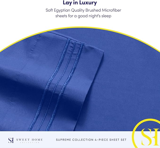 RV Queen Bed Sheets - Breathable Luxury Sheets with Full Elastic & Secure Corner Straps Built In - 1800 Supreme Collection Extra Soft Deep Pocket Bedding Set, Sheet Set, RV Short Queen, Royal Blue