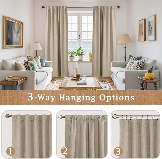 100% Blackout Linen Curtains 84 Inch - Image 9