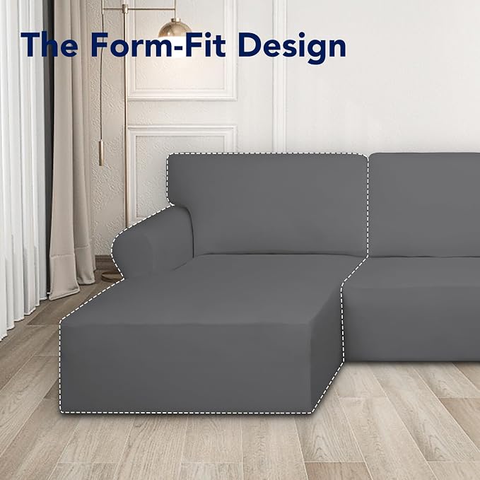PureFit Stretch Sectional Couch Covers 2 pcs Non Slip L Shape Sofa Cover | - Image 5