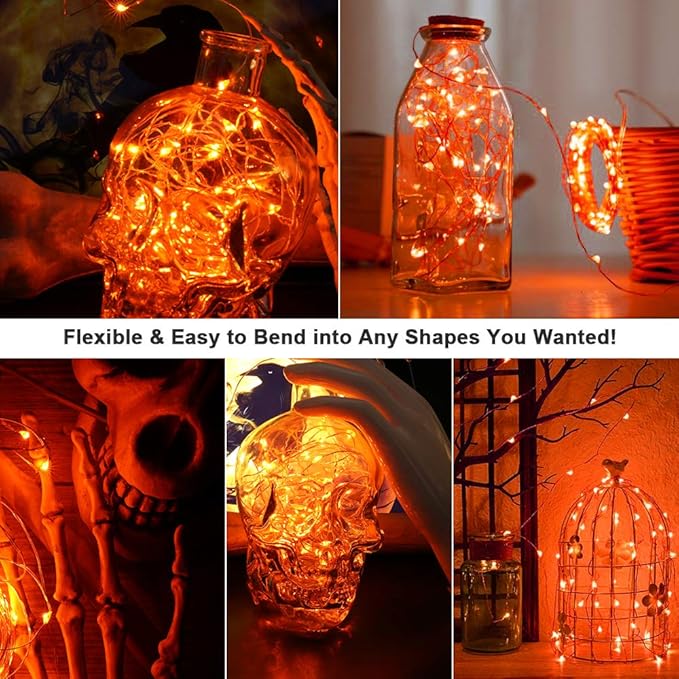 BrizLabs Orange Halloween Lights, 19.47ft 60 LED Orange Fairy Lights String, 2 Modes Battery Halloween String Light, Indoor Silver Wire Twinkle Light for Christmas Thanksgiving Party Carnival Decor