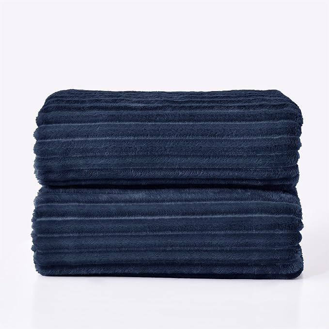 BEDELITE 3D Ribbed Jacquard Navy Blankets Queen Size - Image 9