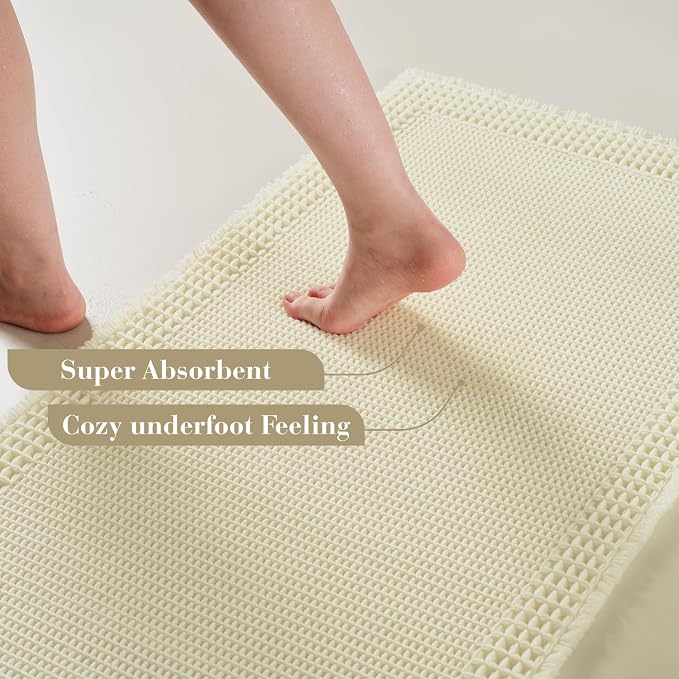 RESARE Waffle Bath Mat for Bathroom, Non Slip Bathroom Rugs 24"x36" Cream | - Image 3